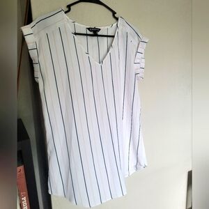 Striped Capped Sleeve Express V Neck Top